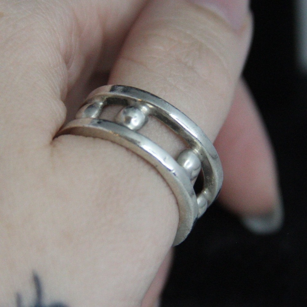 Taxco Sterling Silver 925 Bead Double Rail Band Ring Size 10.5 Mexico Modernist - Picture 6 of 7